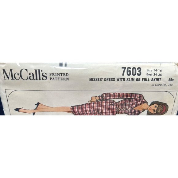 Dagger Collar Dress Vtg McCalls Sewing Pattern Slim Full Skirt Size 14-16 Cut - Picture 2 of 5